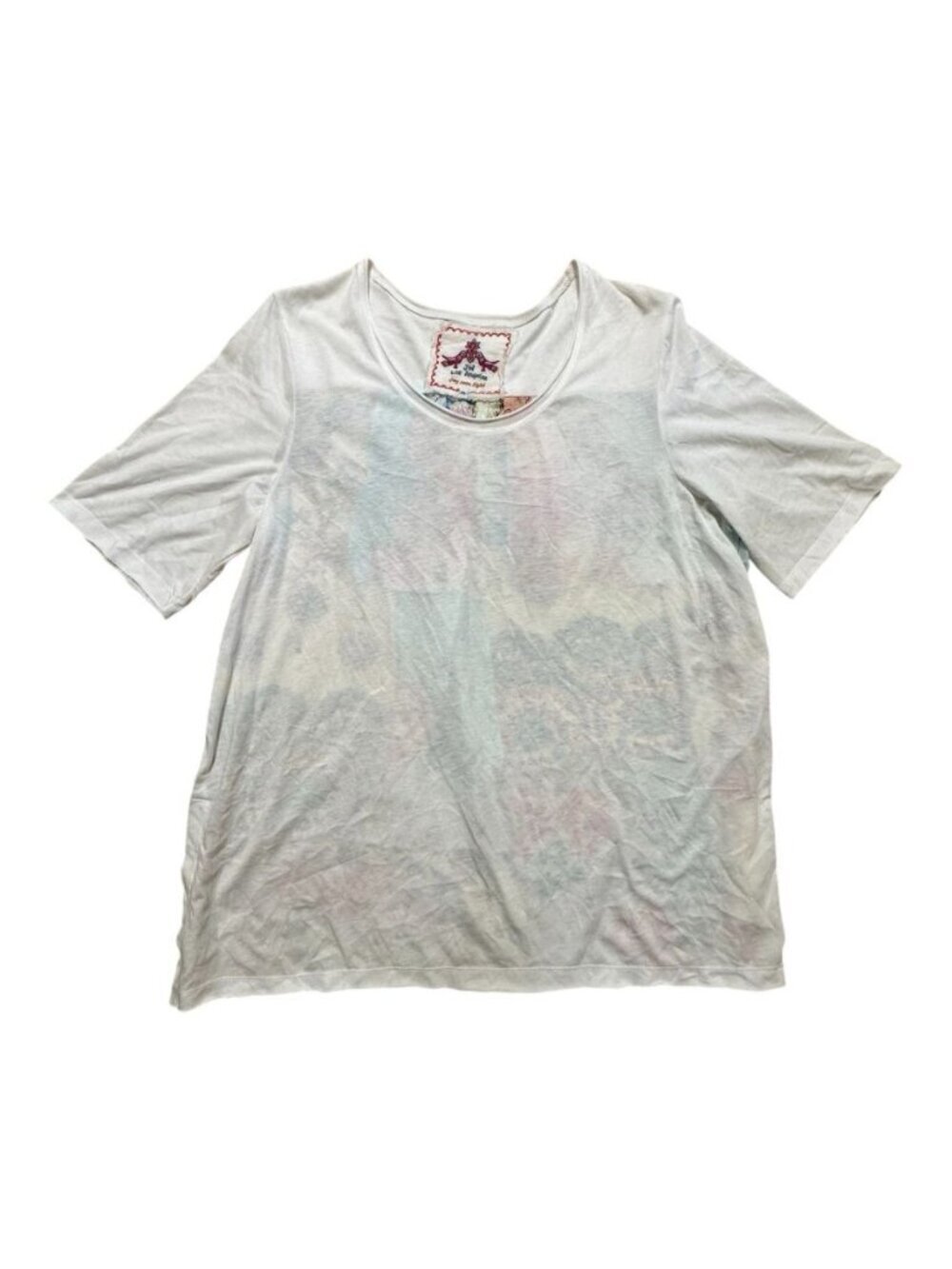 Johnny Was Joy Love Light XL White Patchwork Floral Back Cotton Tee Top